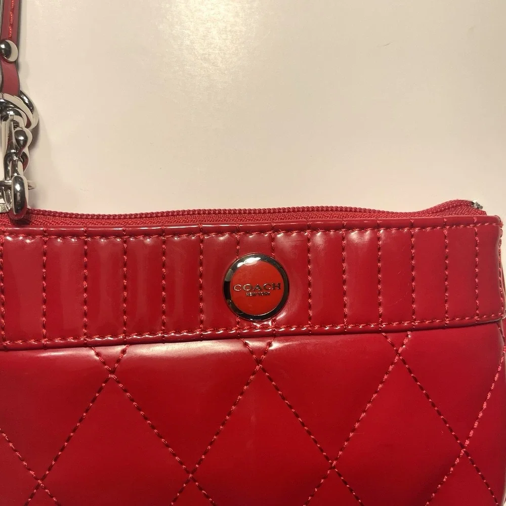Coach Red Patent Leather Quilted Wristlet Coin Purse Wallet